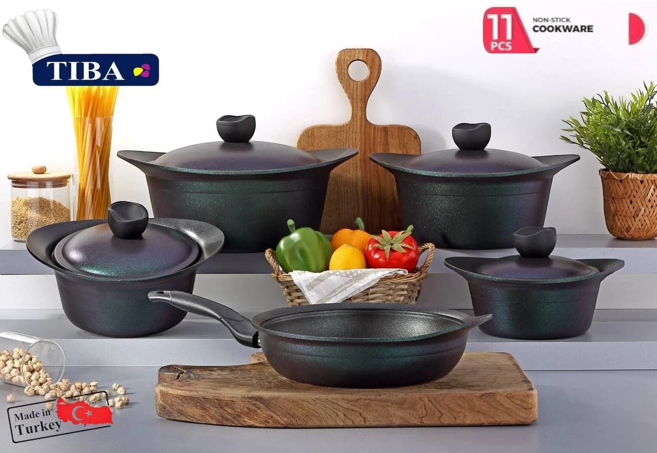Granite or Tefal cookware set in titanium 11 pieces-منتجات ارشيا - مصر