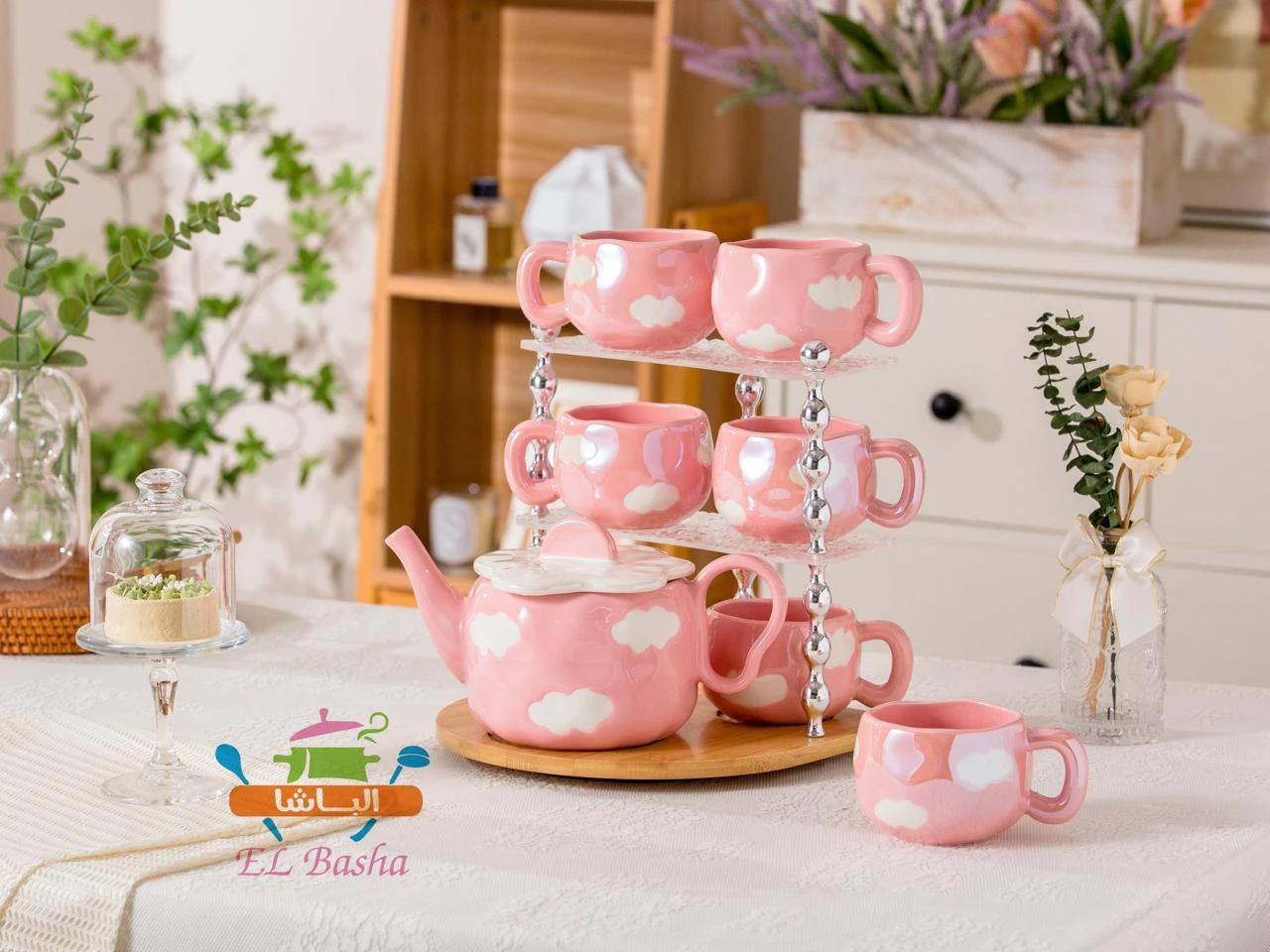 Large porcelain coffee set with coffee pot, code 080-منتجات ارشيا - مصر